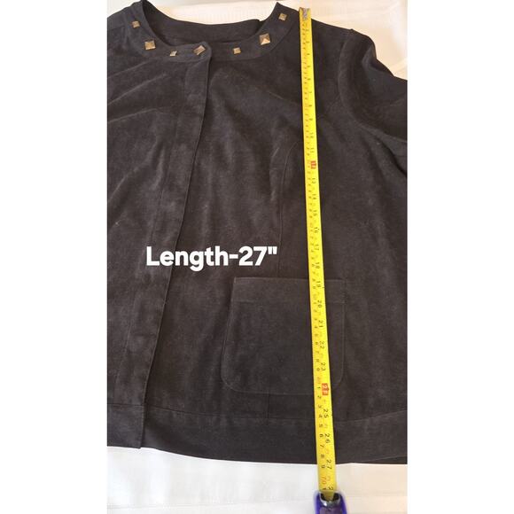 Sag Harbor Black Jacket Shirt Plus Sz 2X Faux Suede Top Studs Pockets Studded - Picture 10 of 16